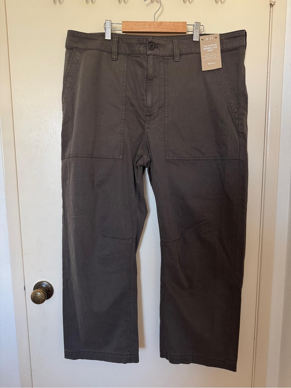 Madewell The Darted Barrel-Leg Pant in field olive size 33 NWT $138 MSRP